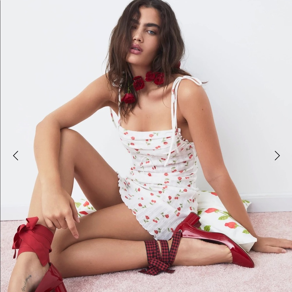 for love and lemons cherry rose pointelle mini dress
